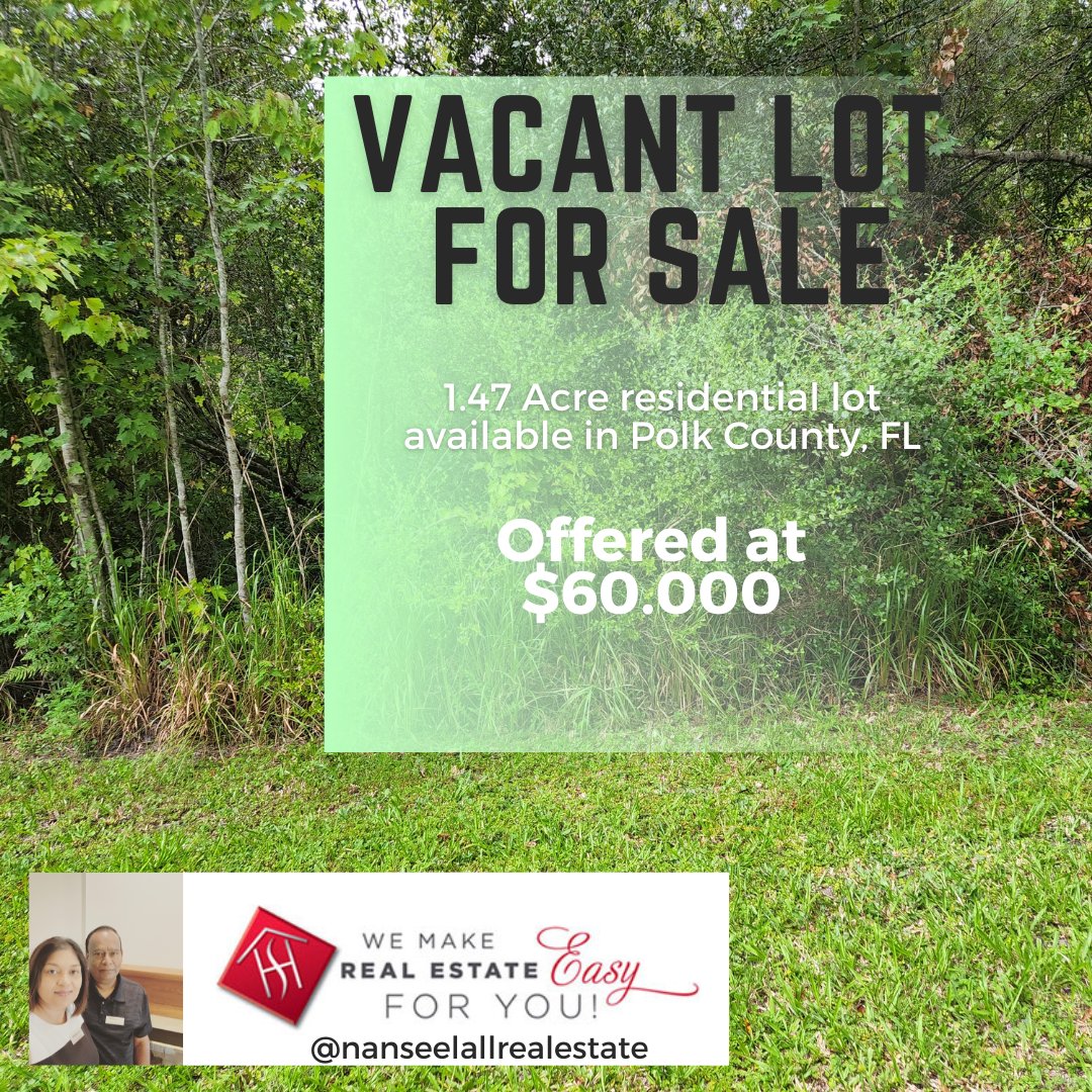 1.47 acre parcel is now  eligible to build one single family home. If you're interested, connect with us for more info nanseelall024@gmail.com or 352-978-1050 

#vacantlandforsale 
#polkcounty 
#buildablelot 
#realestateagent 
#thehelpfulagent