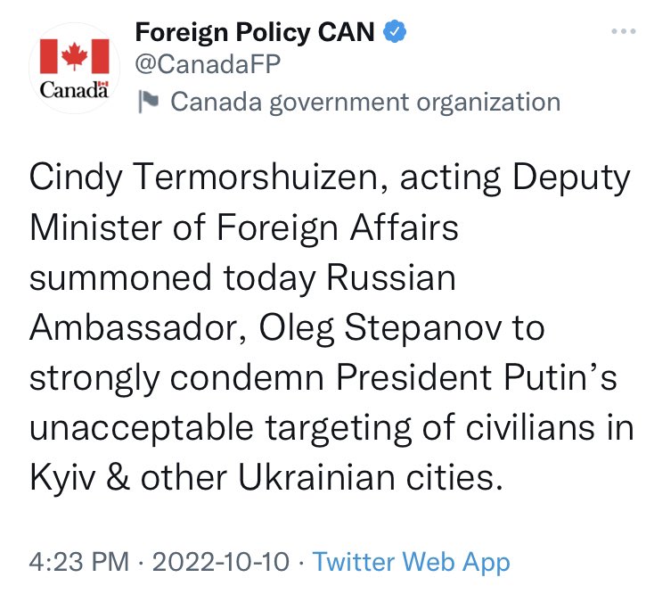 CJPME's tweet photo. Canada (@CanadaFP) when Russia deliberately targets civilians in Ukraine vs. when Israel deliberately targets civilians in Gaza. https://t.co/shGeziOOWO