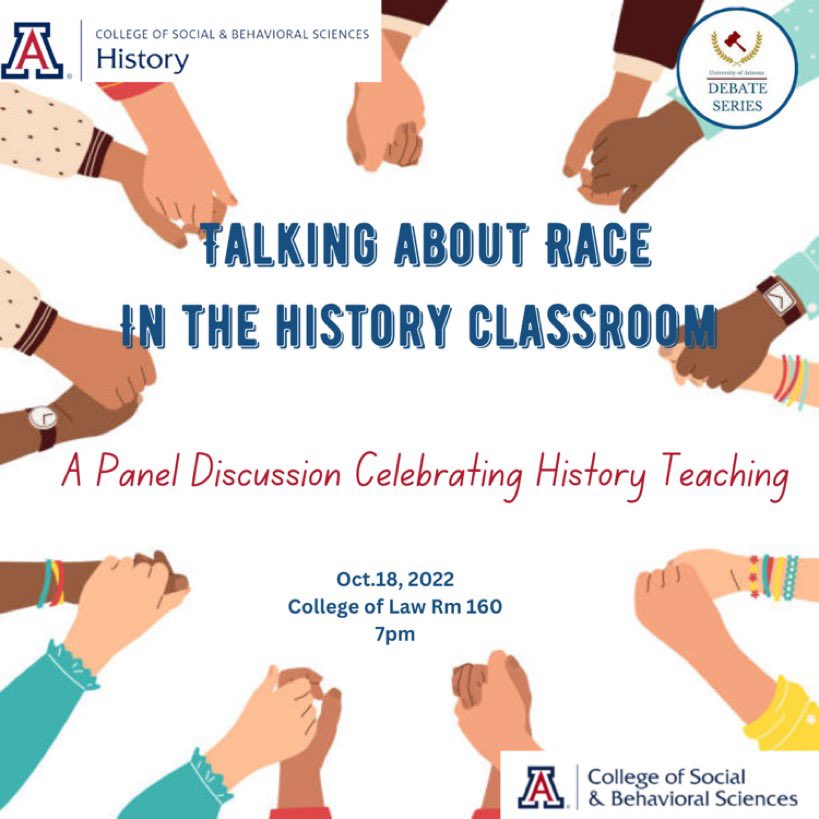 uadiscourse's tweet photo. You won’t want to miss this!! No debating… just real, honest, and informative speaking from real high school history teachers and professors about history curriculum. Bring your friends, it’s important! See you on the 18th at 7pm in LAW 160! #debate #uadebateseries #history #CRT https://t.co/3lj6KAChmC