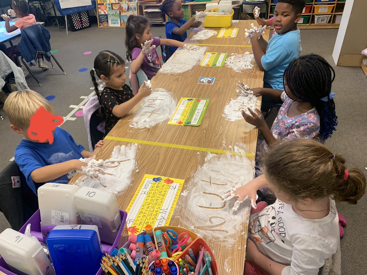 vwiz3's tweet photo. I can’t think of a better way to learn how to spell words than to use shaving cream to spell them! @bellsferryelem https://t.co/nuzUQm9awi