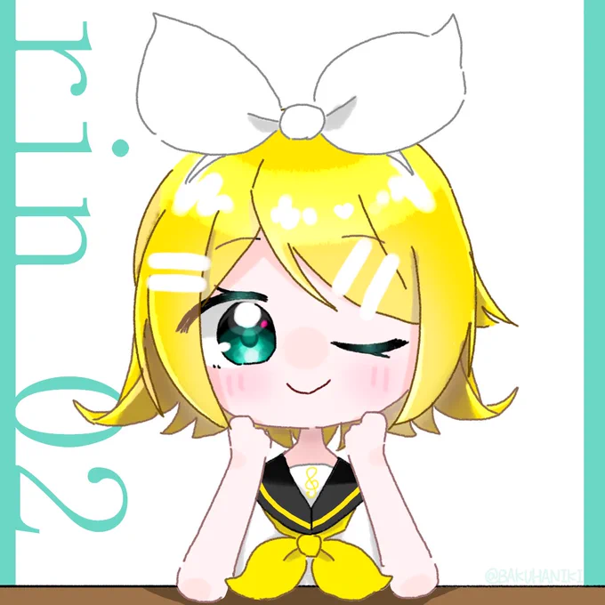 バクハァさんのリンちゃん!頬付けをついてウインクする姿がとってもキュートです(*'艸`*)【】 #piapro #鏡音リン 