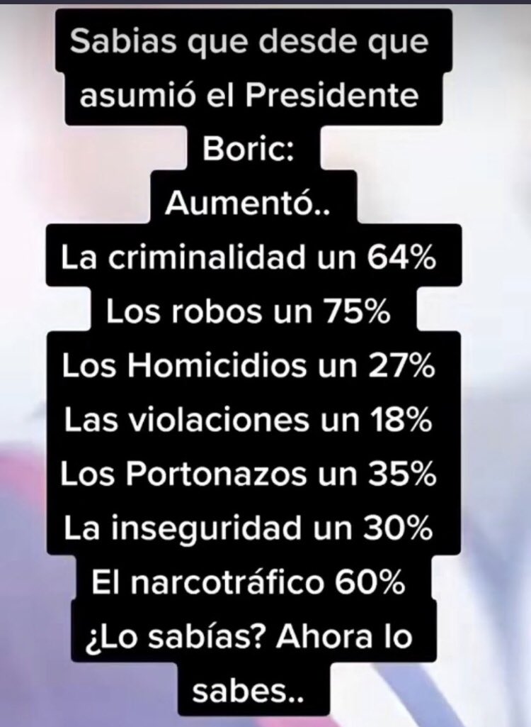 pattmoar's tweet photo. Con esto me despido por hoy … da para pensar ,
Chile no puede seguir esperando; FFAA ahora es cuando !!!
#URGENTE #BoricEnPicada #ChahuanNomerepresenta #EjercitoDeChile #GeneralVial #GobiernoCriminalCorruptoyMentiroso https://t.co/ljPoXO9Ff3