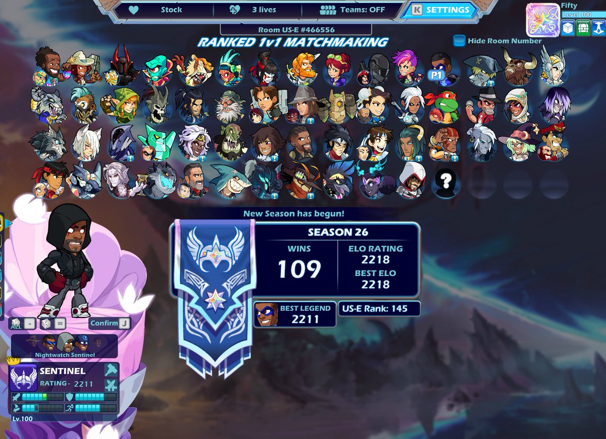 FiFTy4LyFe's tweet photo. First sentinel in the new brawlhalla rank.😜 https://t.co/kHsWboohQe