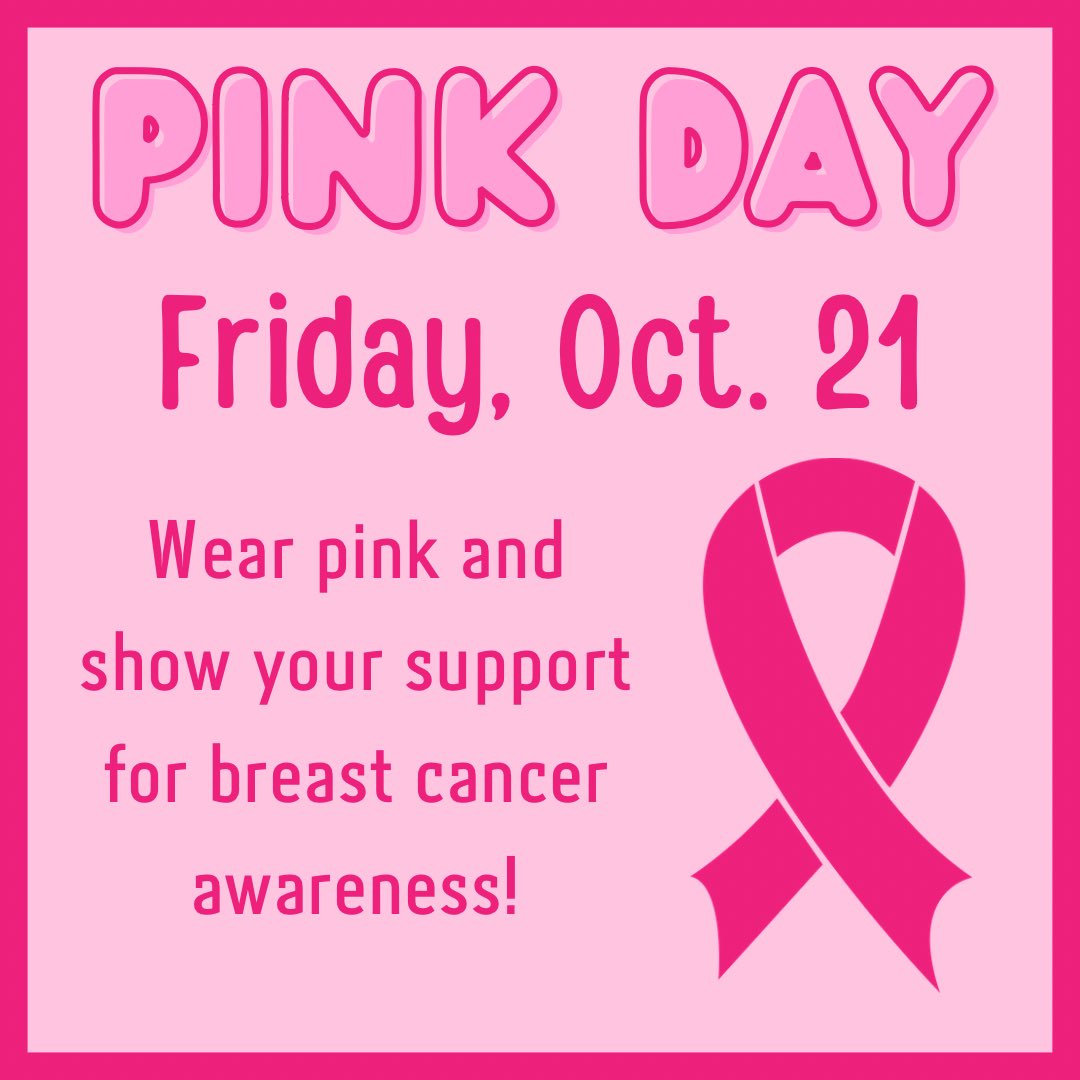 Phs_Stu's tweet photo. PINK DAY October 21st!💗💗 Show your support for breast cancer awareness! https://t.co/MfOkkbQnd5