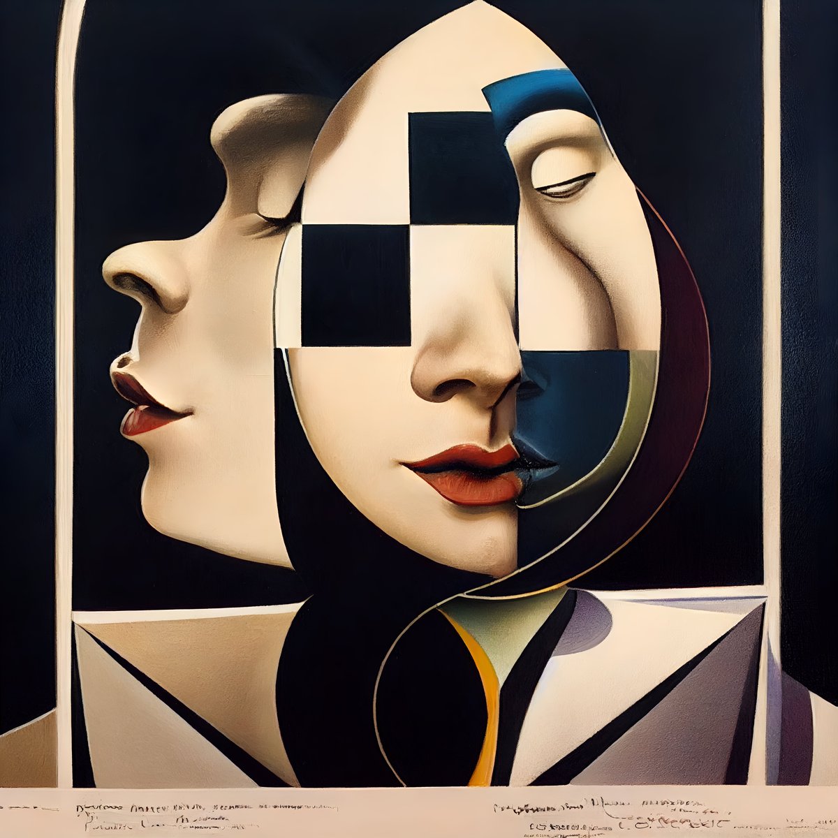 bokar_n's tweet image. "Surrealist painting of a couple looking in each other's eye". 1st with negative "admiration, respect, personality attraction, tenderness, elation, appreciation, compliment, physical embrace, considerate, physical attraction". 2nd, with those very words. #Midjourney #CodeFormer