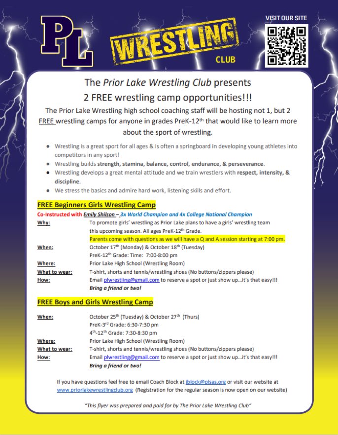 One week from today is our FREE girls camp for girls in grades K-12 led by National and World Champion <a href="/emilyshilson22/">Emily Shilson</a> DO NOT miss this opportunity!