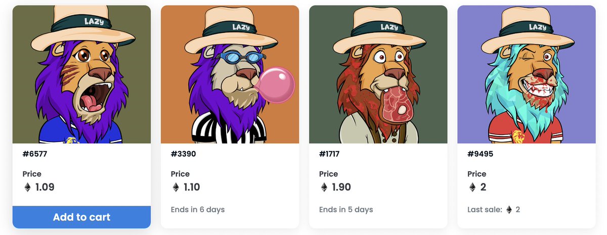 👀 Only 3 Straw Hat Lions to a 2 ETH floor!!
#LazyLions #LazyCubs #StrawHats #StrawHatBC #ROAR
<a href="/LazyLionsNFT/">Lazy Lions 👑</a>