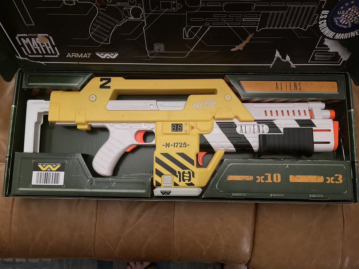 Waving my lifelong nerd flag for Aliens tonight with the arrival of the Nerf Pulse Rifle. Ordered over a year ago. It’s glorious and the packaging is outstanding…will share more when the risk of waking twins doesn’t haunt my soul.