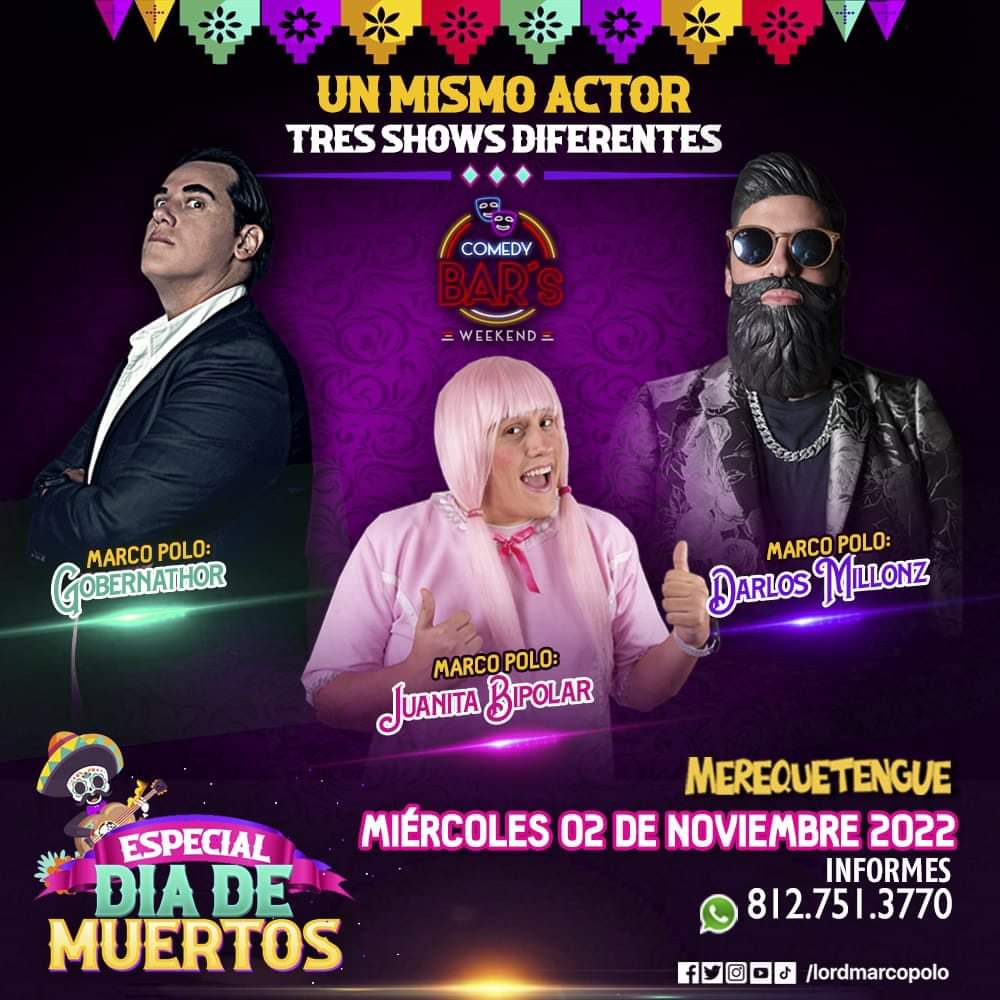 Marcoloversclub's tweet photo. #MarcoLovers! 
Nueva fecha del #ComedyBarsWeekend 💀🤩
📅 02 de Noviembre
📍Merequetengue
¡No se lo pierdan! https://t.co/aY6nS1Kngl