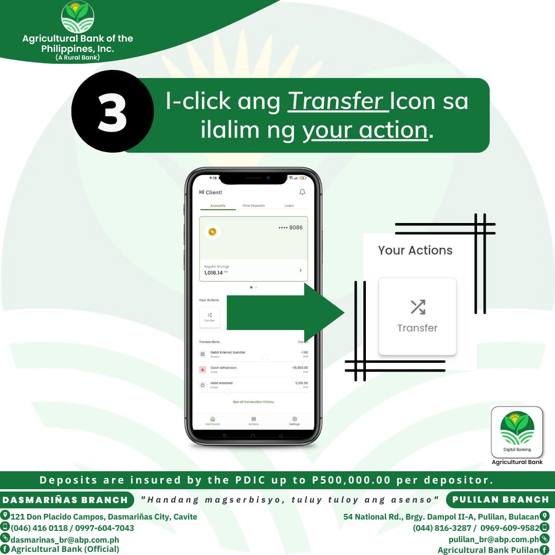 phil_agribank's tweet photo. Narito ang isang quick guide kung paano mag-transfer ng funds mula sa inyong ABPI account to other accounts! 

https://t.co/H8hua0Rc5s

#AgriculturalBankofthePhilippinesInc 
#handangmagserbisyotuloytuloyangasenso https://t.co/gZ3niCFTpq