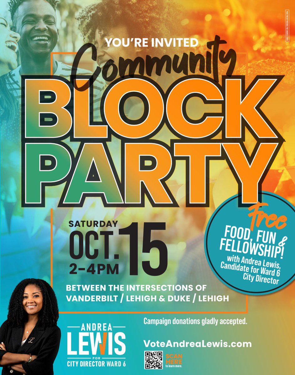andrealewisLR's tweet photo. 🙌🏽☺️✅Come hang with me this Saturday, Oct. 15th from 2-4p!!! Get ready for a great time! Oh and bring your lawn chairs! I keep telling y’all… It’s all about relationships!
#VoteAndreaLewis #CommunityBlockParty #MyCommitmentToCommunity https://t.co/iXOLKeb9XA