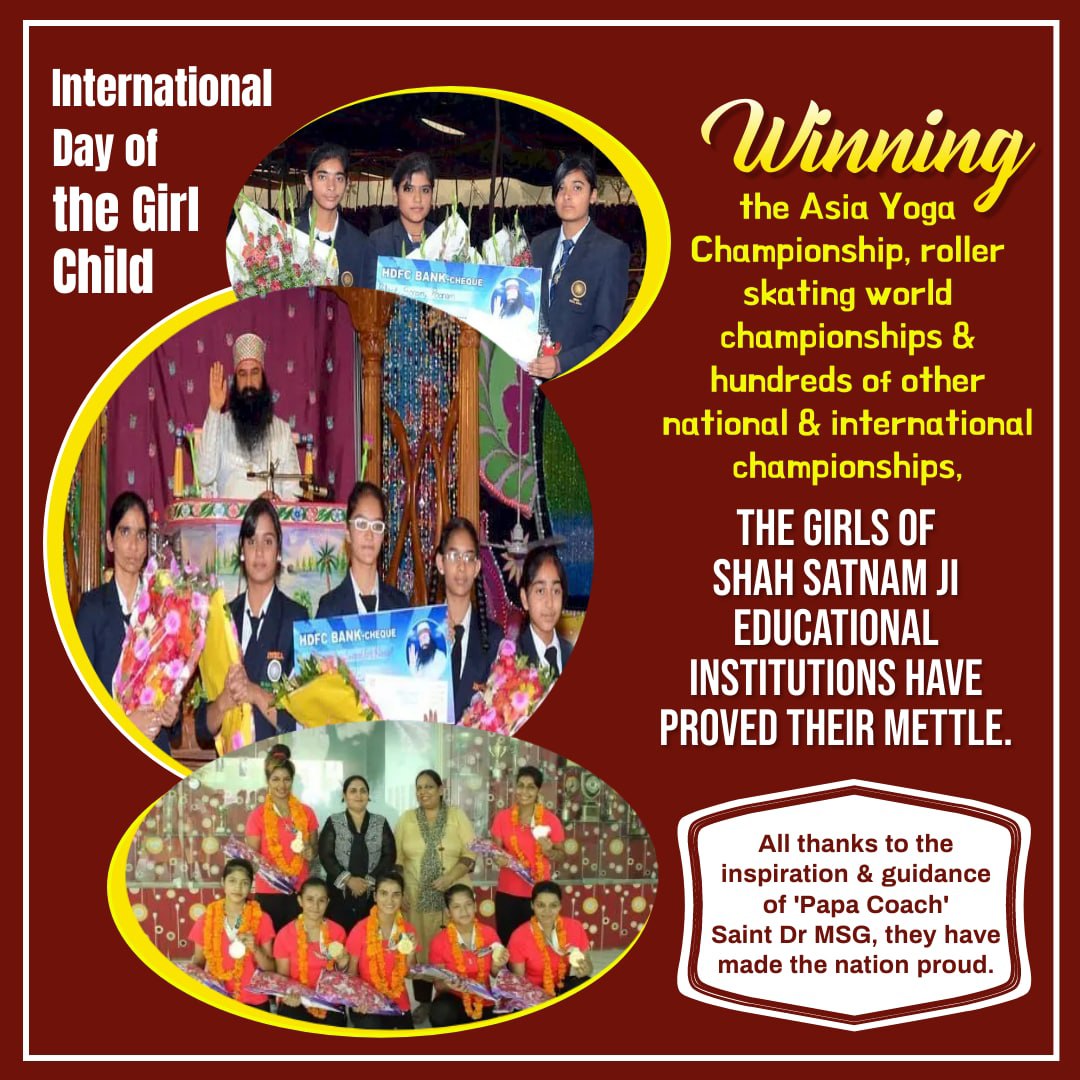 Gurbinderinsan's tweet photo. Girls are equally important as boys in our society,  so it's our responsibility to treat them equally and make them independent 
#InternationalDayOfGirlChild 
With the Teachings of Saint Gurmeet Ram Rahim ji  many Girls are now international players https://t.co/xqER5vC7Fs