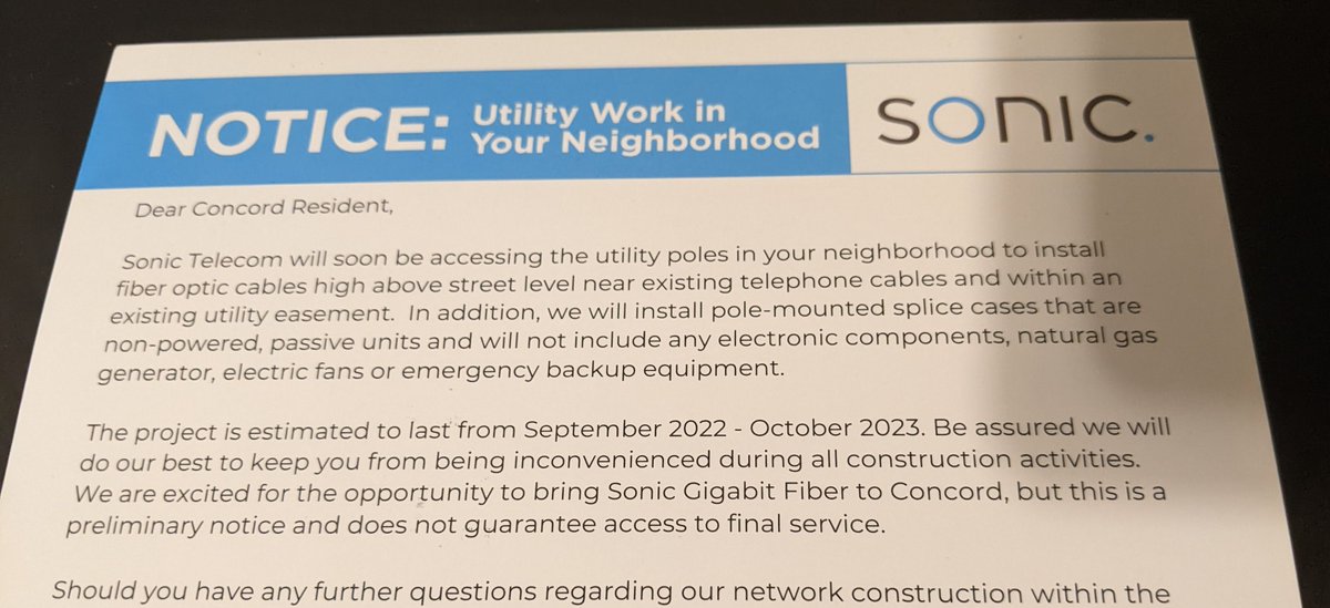 SpencerN's tweet photo. This postcard sat mocking me last night while AT&amp;T denied a multi-county GPON issue was a real thing. Can't wait for @Sonic and @Dane to start their Concord 10Gb fiber build #CantHaveInternetWithoutaDefaultGateway #WhatColorIsTheBroadbandLightNow #ShippingYouANewModemForNoReason https://t.co/bjbgU5sSsz