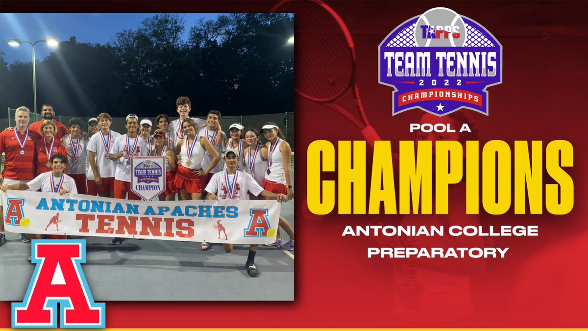 TAPPS_Tennis's tweet photo. Congratulations to Antonian College Preparatory, our TAPPS Team Tennis 2022 Pool A Champion!! #TAPPSteamtennis https://t.co/7T3EOcxEEq