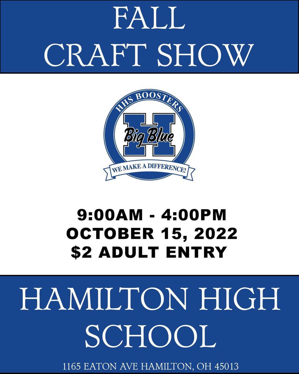 It is CRAFT SHOW WEEK!!! 💙 <a href="/HamiltonOh/">City of Hamilton, OH</a> <a href="/HHSBigBlueAD/">Big Blue Athletics</a> <a href="/ButlercoOhio/">Butler County Hub- Butler County, Ohio</a> <a href="/Hamilton_CSD/">Hamilton City School District</a>