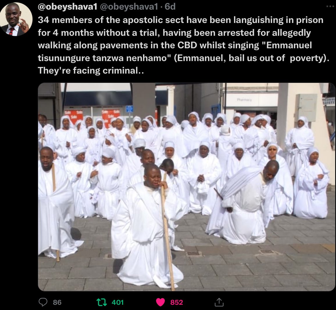 MakomboreroH's tweet photo. #MRP9 were convicted to 36 months for protesting #NoToPoliceBrutality.
34 apostolic sect members have over 4 months in pretrial detention for protesting #NoToPoverty.
#Nyatsime17 have spent 119 days in pretrial incarceration for demanding #JusticeForMoreblessingAli.
#FreeThemAll! https://t.co/r88JadUzWj