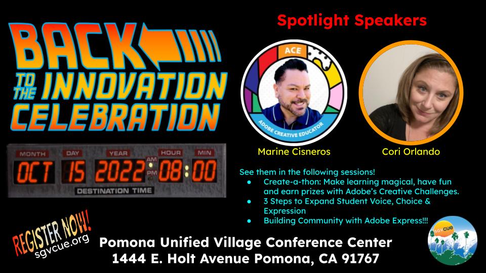 SGVCUE's tweet photo. Woah woah woah! Have you seen the incredible speakers we're gonna have at #SGVCUE22? Here are our *feature* speakers: @TheTechProfe @CoriOrlando1 @Techie_Carlisle @jcarlislelh @techcoachjuarez @Hell2Teach.
Reg: https://t.co/EvFvawPvoy
Time: Sat, 10/15
#wearecue https://t.co/BbDmq7MfJO