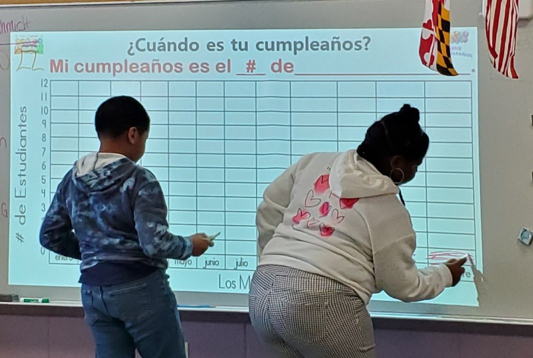 SraChupnick's tweet photo. Ms. Schmidt's Gr4 class @LyonsMill learned months, expressed birthdays, created a bar graph, & interpreted math data...all in Spanish! @BcpsPassport @OWLteamBCPS @BCPS_Sup @bcpstv #MarylandSealOfBiliteracy #CrossCurricularLessons @BCPSMATH #CollegeAndCareerReady https://t.co/qSkEbV0Uy8