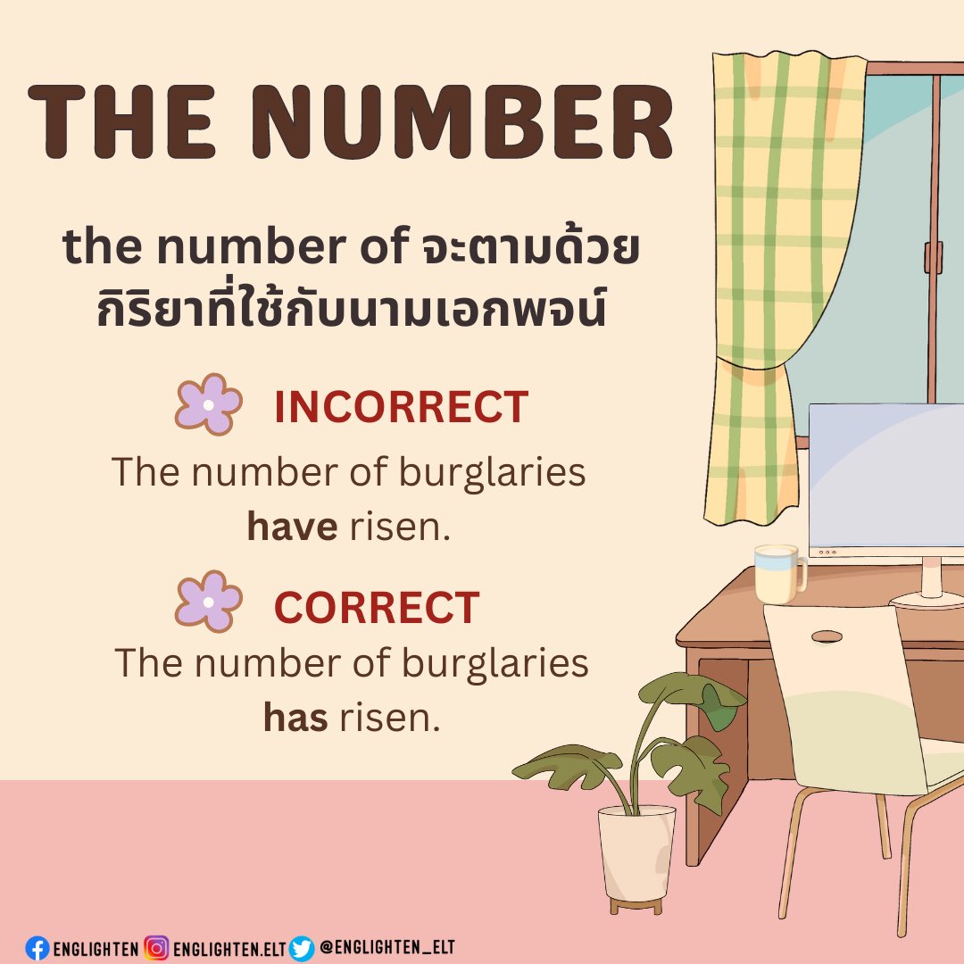 englighten_elt's tweet photo. ถึงจะว่างเว้นไม่ได้โพสต์เทคนิคการพิชิตข้อสอบ TOEIC มาสักระยะหนึ่ง แต่ Englighten ก็ทำหน้าที่ให้ความรู้ตามปกตินะคะ  วันนี้เราอยากจะเสนอความแตกต่างระหว่างการใช้ a number และ the number ผ่านตัวอย่างประโยคมาฝากกันค่ะ🛶🚏

#เรียนภาษาอังกฤษ #dek65 #dek66 #dek67 #dek68 #วิชาสามัญ https://t.co/zEOufJbogI