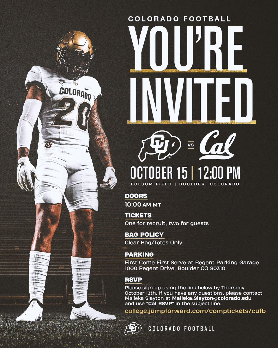 Thank you <a href="/CUBuffsFootball/">Colorado Buffaloes Football</a> for the invite!!  Excited to be there!!  <a href="/SixZeroAcademy/">Coach Matt McChesney</a> <a href="/Coach_Sanford2/">Coach Mike Sanford</a> <a href="/DarianLH3/">Darian Hagan SDSU</a> <a href="/coachmarksmith/">Mark Smith</a> <a href="/bmcginnis22/">Bryan McGinnis</a> @funkster__3 <a href="/djbryant13/">Dj Bryant</a> @PRFBOfficial #GoBuffs #CUlture