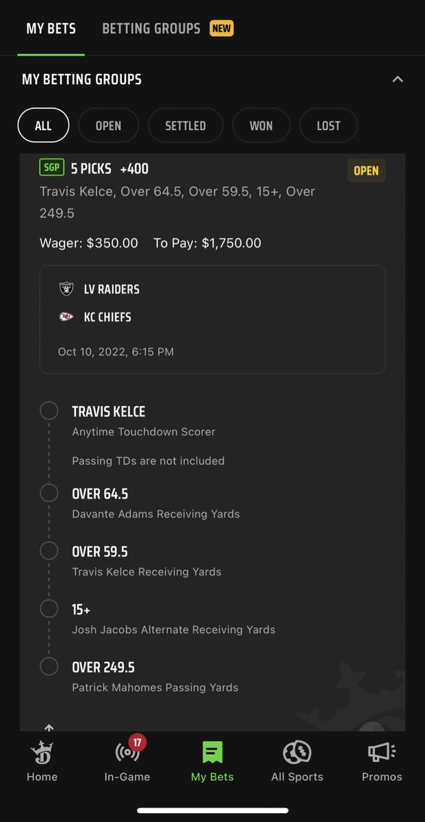 pduggle's tweet photo. @itsJGar I’m in pain with you I had kelce over yards as my last leg 😭😭 https://t.co/nmjWKHaE1z