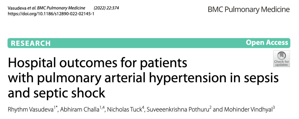 Read our latest #research on #PAH and #sepsis, published with <a href="/SpringerNature/">Springer Nature</a> in <a href="/BioMedCentral/">BMC</a>.

Link: rdcu.be/cWQMq

<a href="/Challa1218/">Abhiram Challa</a> <a href="/MVReddy_MD/">Mohinder R. Vindhyal</a> <a href="/suveenkrishna/">Suveenkrishna Pothuru</a>  <a href="/KUSM_Wichita/">KU School of Medicine-Wichita</a> <a href="/KUMedCenter/">KU Medical Center</a> #MedTwitter #Cardiotwitter