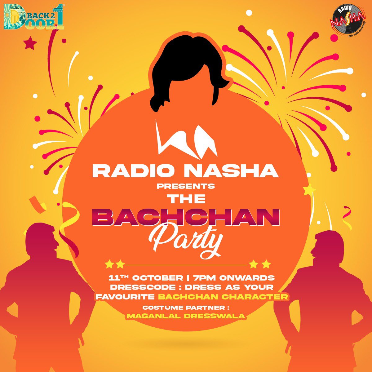 Here’s how we party! <a href="/RadioNashaIndia/">Radio Nasha</a> gathering the fans this evening at #Mumbai’s coolest retro bar #BackToDoor1 with Apna Dj Russel with the best #Bachchan tunes 💃 Entry conditional to : DRESS like your favourite Bachchan character! <a href="/sharmageee/">SharmaG</a>