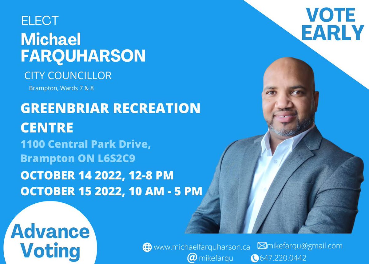 mikefarqu's tweet photo. Hope you had a Happy Thanksgiving Day today
#thanksgiving #thanksgiving2022

#advancevoting continues on Friday October 14th and Saturday October 15th.
Make sure you go out to vote, #voteMichael and #VoteEarly

https://t.co/a56qakyxvt
#bramptonwards7and8 #brampton #citycouncillor https://t.co/s2dX0EUxzi