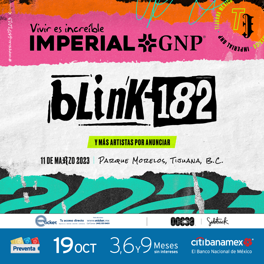 La espera fue larga, pero valdrá la pena. ¡Nos vemos en 2023 en Imperial #GNPSeguros con #Blink182 ! 😎🤘🏼  

➡️  Preventa Citibanamex por eticket 
🔥  Próximamente, revelación de cartel.
#ImperialGNP23 #Viviresincreíble