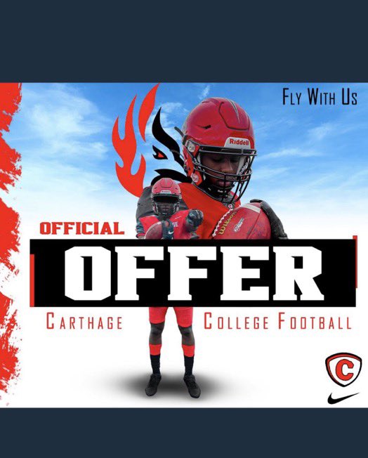 After a great talk with coach <a href="/Coach_BCollins/">Brian Collins</a> I am super excited and beyond blessed to receive an official Roster Spot/Offer to Carthage College!!! <a href="/RamsFootball951/">Murrieta Mesa Rams Football</a> <a href="/CoachHollingsw1/">Coach Hollingsworth</a> <a href="/CoachJCoutee/">Johnathan Coutee</a> <a href="/ask_oscar/">Oscar B. McBride</a> <a href="/rkridley/">Ryan Ridley</a> 🐏 <a href="/carthagesports/">Carthage Athletics</a> <a href="/Carthage_FB/">Carthage Football</a>