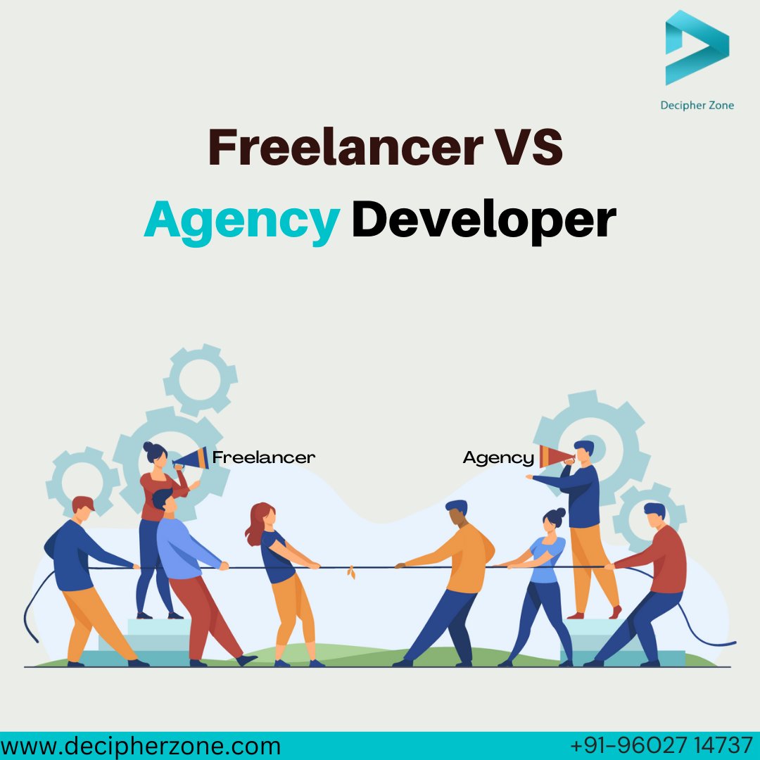 DecipherZone's tweet photo. Do you want to work with a freelancer or an agency?
Here are some interesting facts about both before choosing one.
#freelancer #agencydeveloper #developers #decipherzone https://t.co/l6czdsdpyI