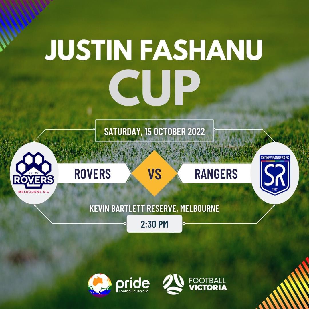 PrideFootballOz's tweet photo. After 3οΈβ£ years, the Justin Fashanu Cup will be contested once again! Can the Rangers win three in a row, or will Melbourne claim the crown this time around?
β½: @MelbourneRovers vs @SydneyRangersFC
π: Kevin Bartlett Reserve, Richmond
β°: 2:30pm kick off
#PFATournament https://t.co/2mI28KQx8P