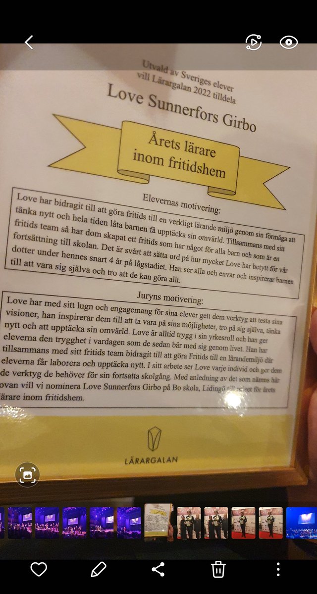 Tre av Bo skolas lärare var nominerade i årets Lärargala; Hanna, Beata och Love. Love blev utsedd till Årets lärare inom fritidshem i hela Sverige!  #lärargalan #åretsfritidslärare #epi <a href="/LKF_Lidingo/">Lärande- och kulturförvaltningen på Lidingö</a> <a href="/LKF_Lidingo/">Lärande- och kulturförvaltningen på Lidingö</a> #fritidshem @Lidingo_stad #bo_skola