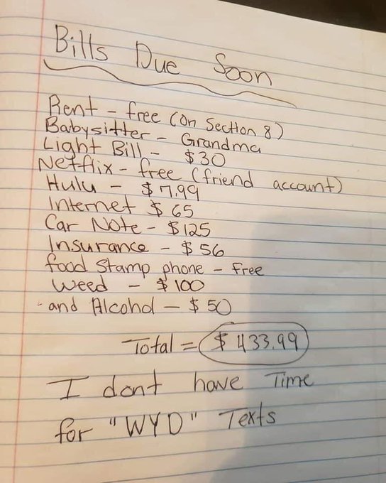 Wish my bills was $433 https://t.co/AWLOoKyNqu