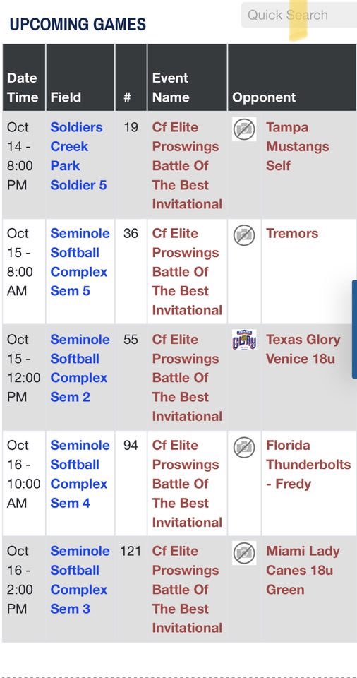 Super excited for our first fall showcase this coming weekendwith my team!  Here is my schedule
<a href="/CoachMonti0105/">Mark Montimurro</a> <a href="/Vsa_Lions/">VSA Lions 18u</a> 
<a href="/IrscSoftball/">IRSC Softball</a> <a href="/Jay33Miller/">Jay Miller</a> <a href="/FSC_Softball/">FSC Softball</a> <a href="/CoachKarlaUSF/">Karla Claudio</a> <a href="/joe_pound/">Joe Pound</a> <a href="/CoachPetikS/">Shelby Petik</a>