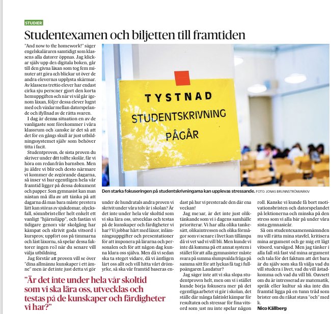 IDamlin's tweet photo. Gymnasiet skapar stress som ingalunda genererar välmående.
Snarare skapas ytterligare illamående.
Att förbise vikten av brett lärande under tre år och fokusera smalt på slutprodukt är ohållbart. Klok gymnasiestuderande ger sin syn på saken. Tack Nico! https://t.co/rkFHAs7S4S