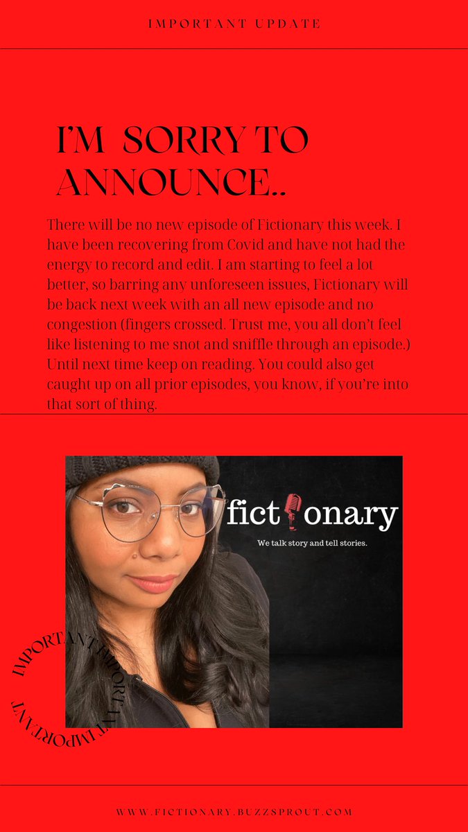 Fictionary_Pod's tweet photo. Hey pretty people, I’m sick, so no new episode this week. https://t.co/1iUoYsrLdI
