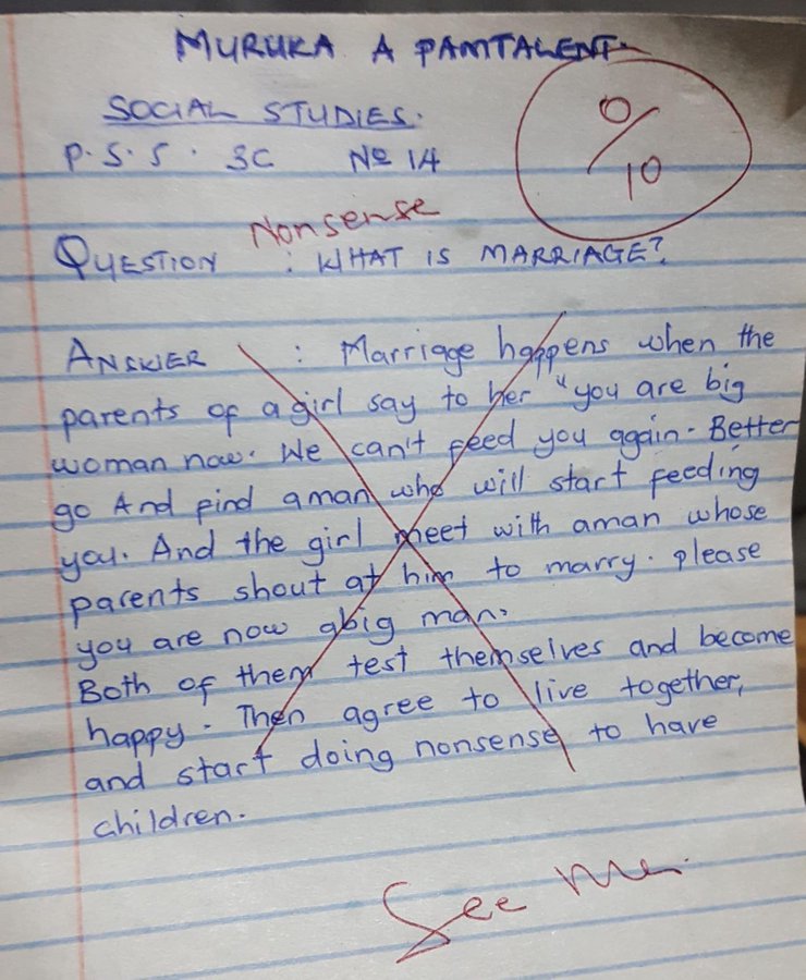 This Students Hilarious Essay on What is Marriage Will Make You Laugh Hard  | See Tweet