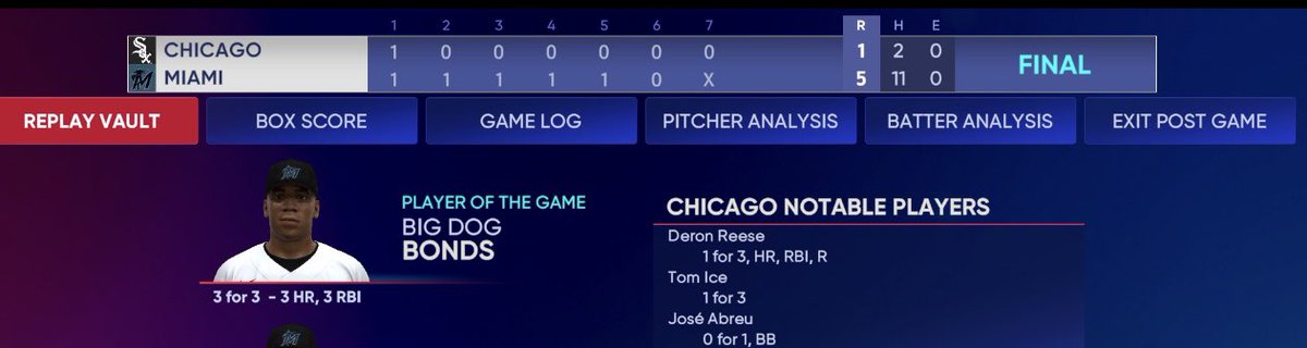Know not football related by my Sim Baseball Player “Big Dog Bonds” went 3-3  with 3 HR’s in his first game with a new team!! Hope this continues what a game!!