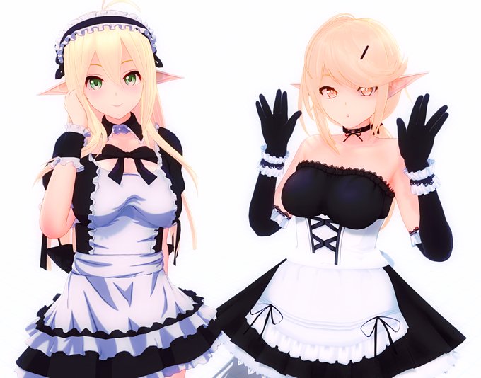 3年前ぐらいに作った金髪エルフメイドさんとさっき誕生した子 