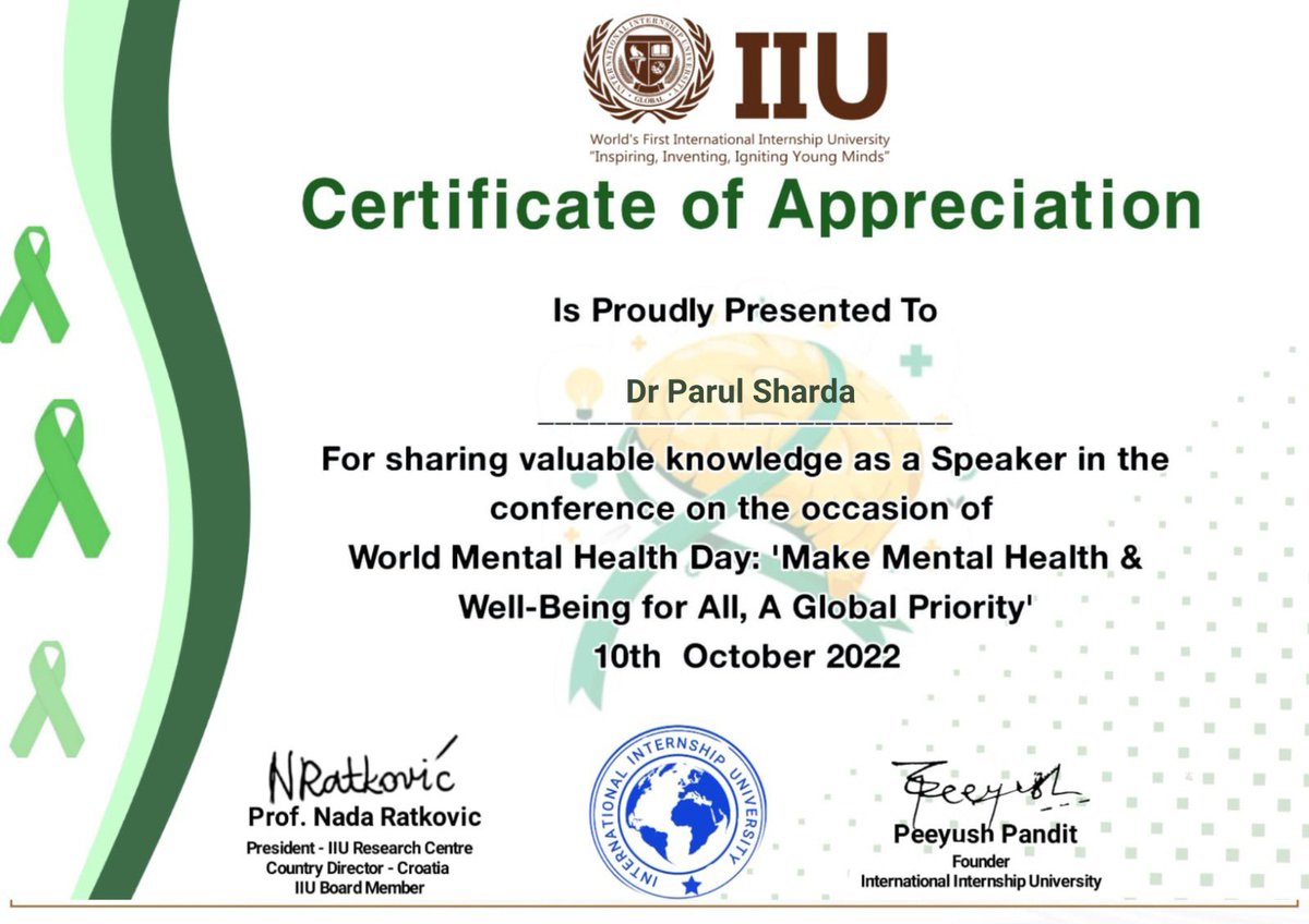 2307_parul's tweet photo. It was wonderful interacting with Amazing thought leaders from different parts of this globe on the occasion of #WorldMentalHealthDay2022. ✨✨
Glad representing my workplace @imi_college at this global platform ❣️
Insights of the session are available at https://t.co/Rqnc8TC8ui https://t.co/nAezWzVc9M