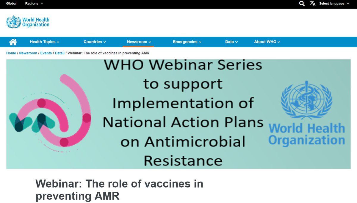 Register now to attend @WHO Global Webinar - The role of #vaccines in preventing #AMR on 18 Oct 2022: 10.00 - 11.30 CET. Interpretation into French and Spanish will be available. bit.ly/WHOglobalwebin…