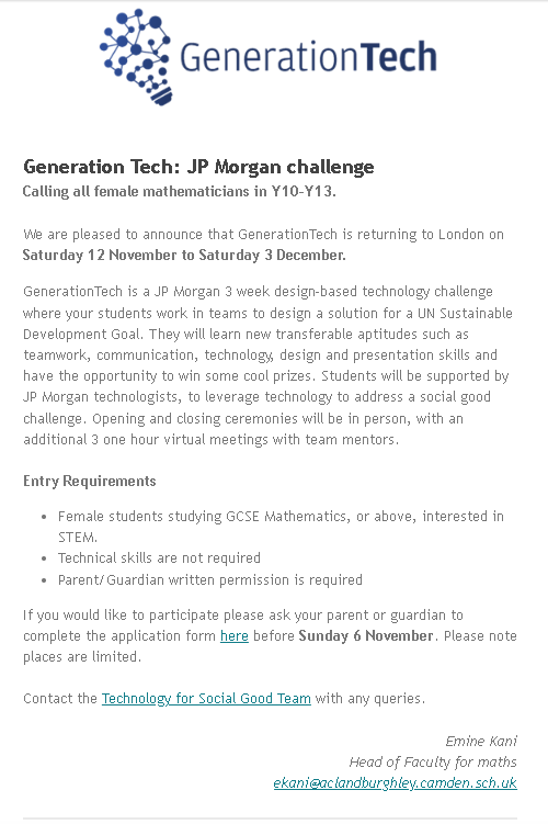 Brilliant opportunity for female mathematicians in years 10 to 13 from @jpmorgan in this week's bulletin: mailchi.mp/c5e834fe7477/t…