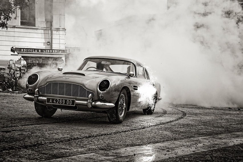 jasinboland's tweet photo. This series of the ever so beautiful Aston Martin DB5 just yells #TrueMotion for me. I’m lucky enough to have shot the stills on the action unit for the last 3 Bond films. It can be pretty tricky to pull of some of these images and I can use up to 5 cameras looking for a lit… https://t.co/2yFCDXVXRr