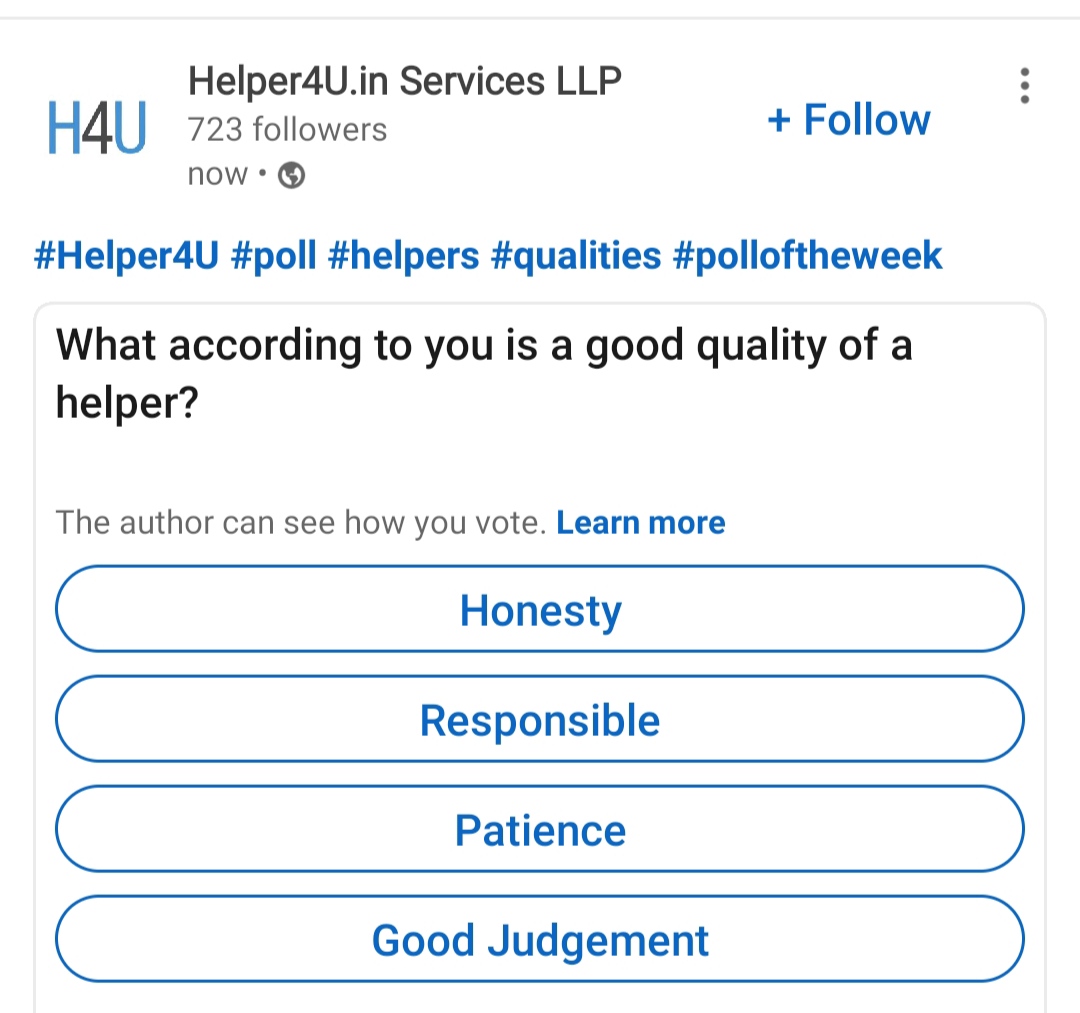 HelperForU's tweet photo. We conducted a poll on Qualities of a Helper. Comment your thoughts.
#helper #qualities #helper4u #Poll https://t.co/48X8B21Gbq