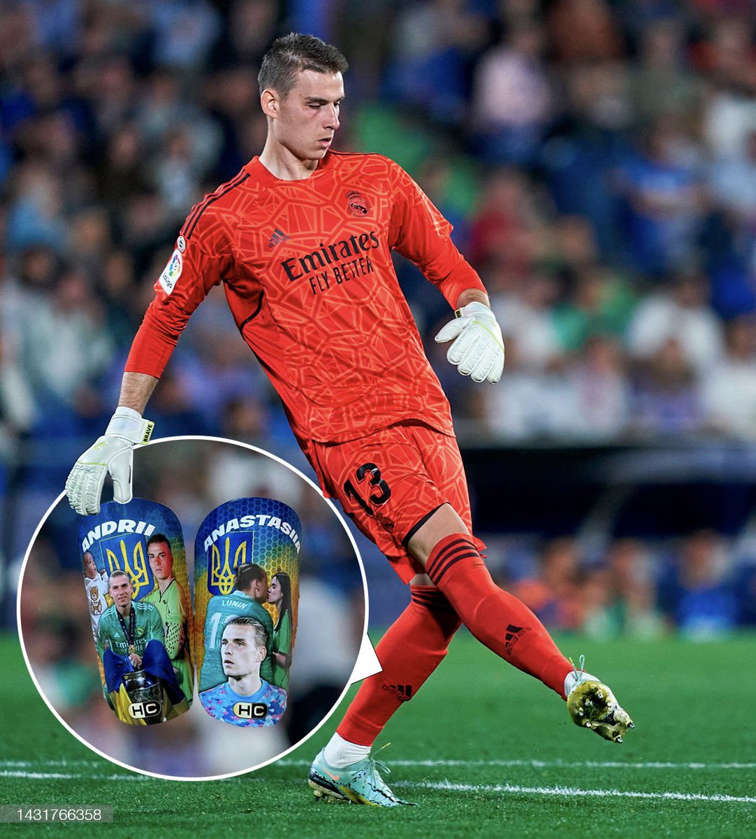 HCtechnosport's tweet photo. Lunin🇺🇦, portero del @realmadrid con nuestras espinilleras @HCtechnosport https://t.co/yQNyKjzysR