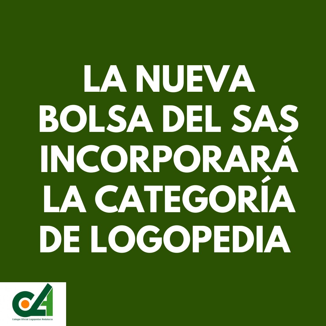 ‼️¡GRANDES NOTICIAS PARA LA LOGOPEDIA EN ANDALUCÍA!‼️

👉El Servicio Andaluz de Salud (SAS) acaba de anunciar inclusión de la categoría de Logopedia en la nueva BOLSA 22.