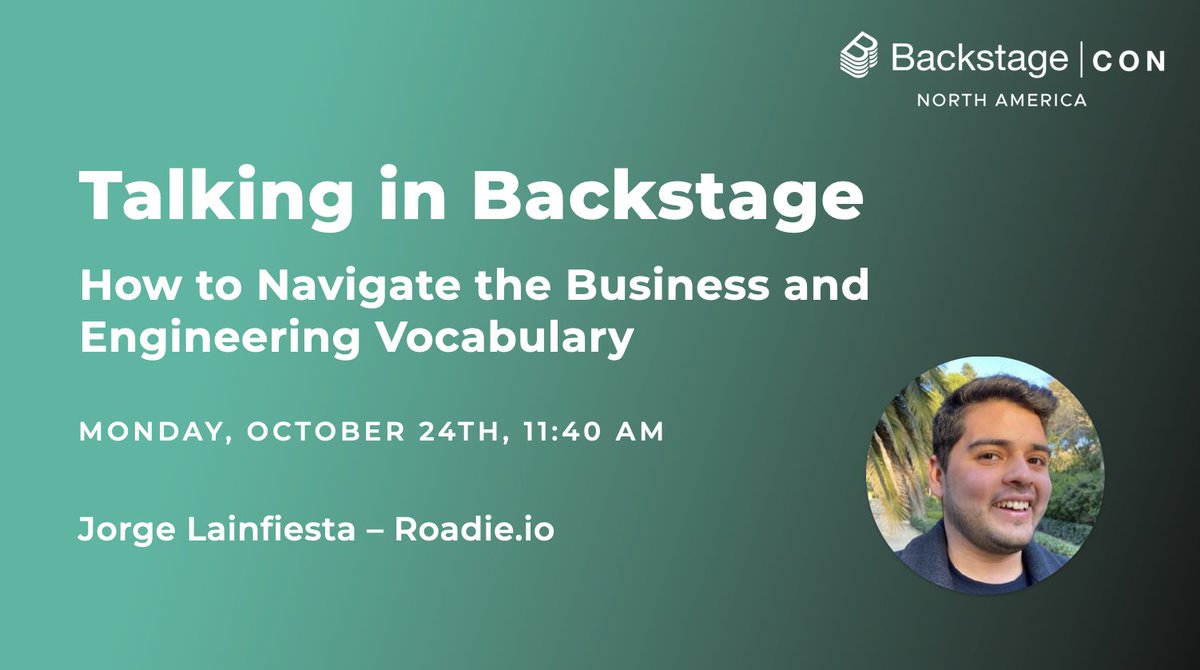 jorgelainfiesta's tweet photo. I'm thrilled to be speaking at the first BackstageCon NA in Detroit! 

I'll share concepts to get different stakeholders on the same page when adopting Backstage. 

Looking forward to meeting y'all there! 

#backstageio #cncf #backstagecon #kubecon https://t.co/eyNaF14MTW