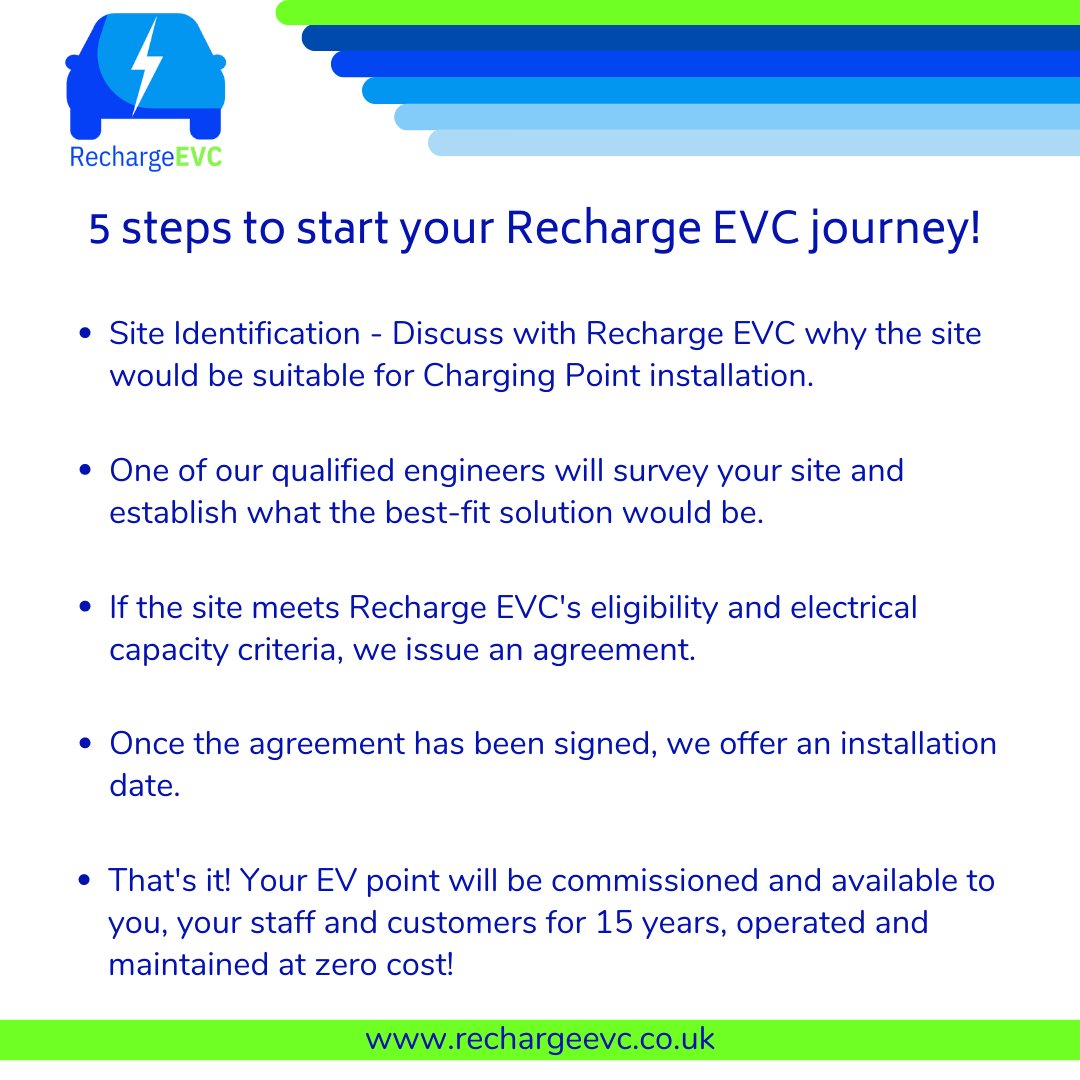 rechargeevc's tweet photo. That's 5 easy steps from Identification to Installation!
Follow the link https://t.co/VUOmsvvwqi and fill out the form, and one of our representatives will be in touch.

#evcharging #ev #electricvehicle #electricvehicles #electriccars #electriccar #evcharger #emobility #evplugs https://t.co/wbK7bl0dsb