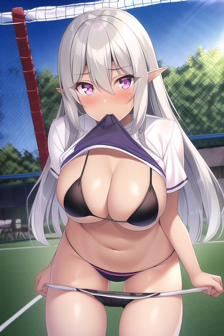マイクロビキニ半脱ぎダークエルフ学園バレーボール部#NovelAIDiffusion 